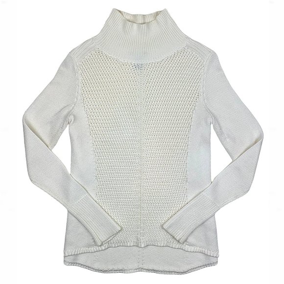 WHBM Ecru High-Neck Mixed-Stitch High-Low Sweater - Picture 6 of 11